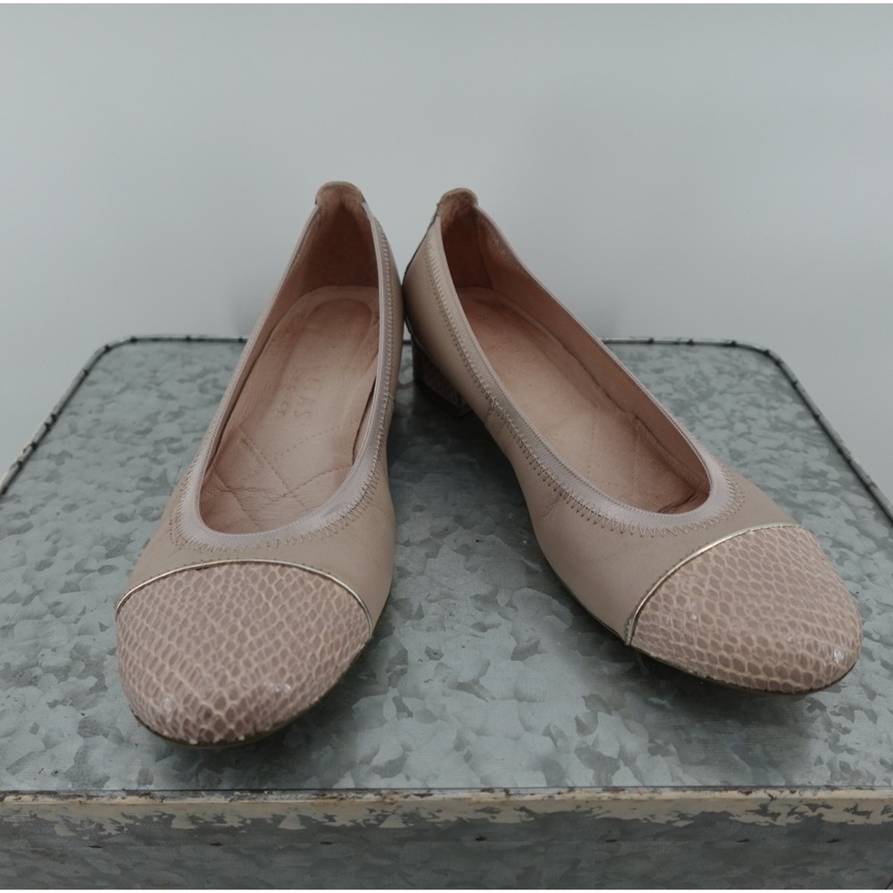 Hispanitas Pink Leather Snakeskin Cap Toe Block Heel Ballet Flats Size 38.5
